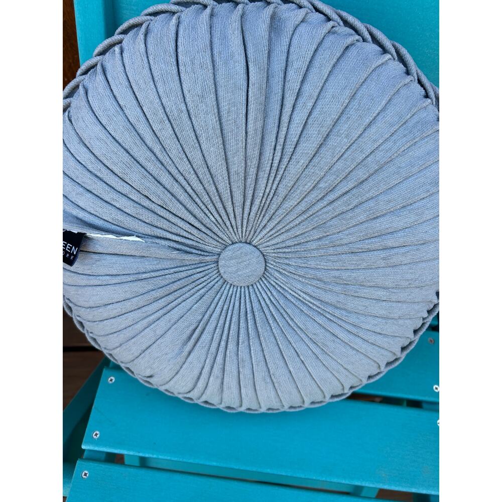 J Queen New York Tufted Round Pleated Decorative Throw Pillow - Soft Gray - Picture 6 of 6